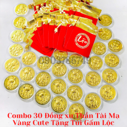 Combo 30 Đồng xu Thần Tài Mạ Vàng Cute Tặng Túi Gấm Lộc - SP005494