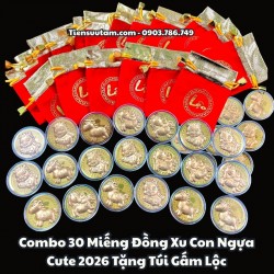 Combo 30 Miếng Đồng Xu Con Ngựa Cute 2026 Tặng Túi Gấm Lộc - SP005932