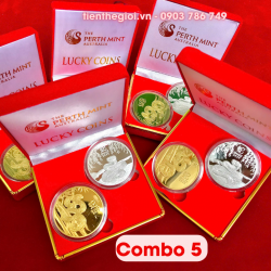 Combo 5 Cặp Tiền Xu Hình Con Rắn Úc Mạ Vàng Bạc 2025 tặng hộp nhung - SP005903