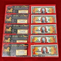 Combo 5 Tiền 2 USD Hình Con Ngựa Mạ Vàng 2026 In Màu - SP008181