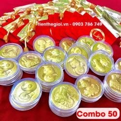 Combo 50 Đồng Xu Hình Con Rắn CUTE Tặng Túi Gấm Lộc - SP005933