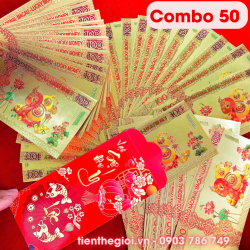 Combo 50 Thiệp lì xì con Rắn mạ vàng plastic in màu - SP005912