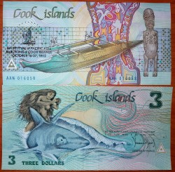 Cook Islands 3 Dollars 1987 UNC