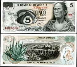 Mexico 5 Pesos 1969 UNC