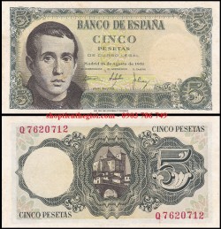 Spain - Tây Ban Nha 5 Pesetas 1951 UNC