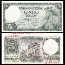 Spain - Tây Ban Nha 5 Pesetas 1954 UNC