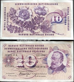 Switzerland - Thụy Sĩ 10 Francs 1963 cũ