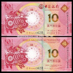 Tiền 10 Dola Macao hình con heo