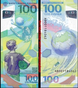 Russia - Nga 100 Rub 2018 UNC polyme kỷ niệm World Cup - TT000777