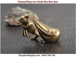 Tượng Đồng Hình Con Chuột Kéo Bao Gạo May Mắn - SP000212