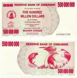 Zimbabwe 500 Triệu Dollar 2008 UNC